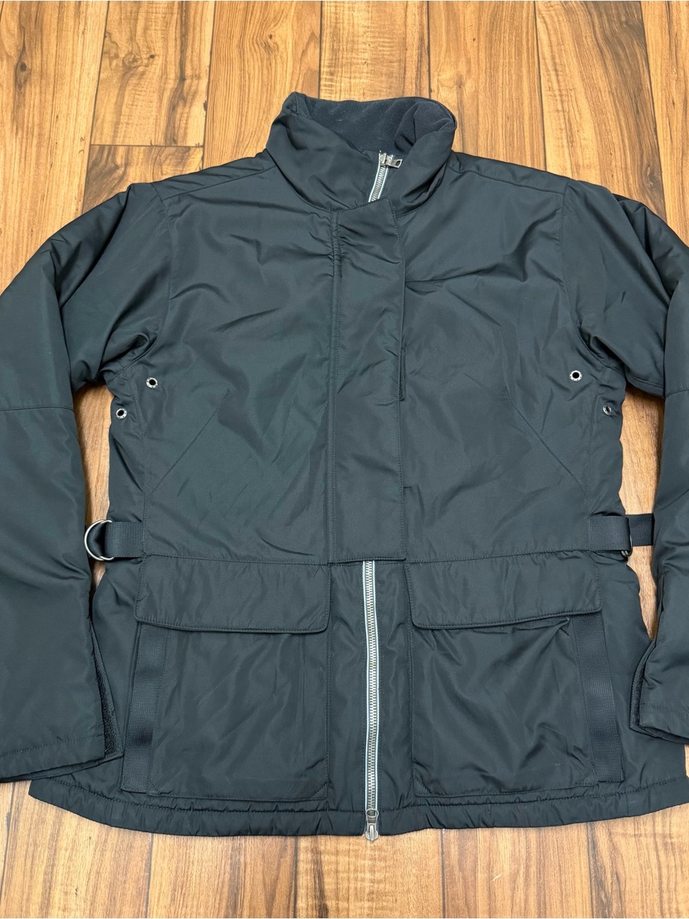Vtg Nike Gray Tag Puffer Jacket Belted Waist Full Zip Black Youth Large 12-14